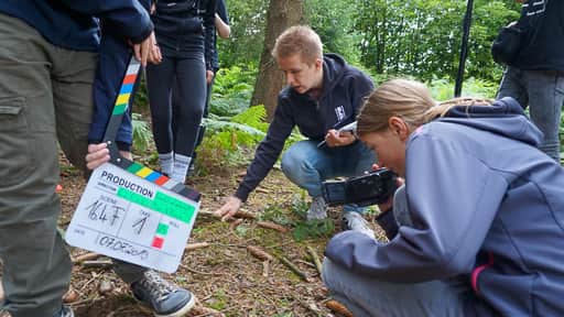 Dreharbeiten im Wald bei der Filmfahrt 2019